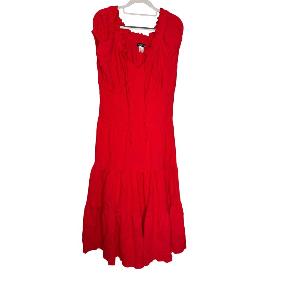 Venus corral red tiered maxi dress tiered crinkle gauze textured boho